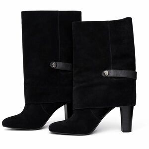 Tahari- Black Suede Mid-Calf Boots | Block Heel | Elegant Minimal Style 8.5